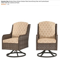 Hampton Bay Windsor Brown Wicker Outdoor Patio Swivel Dining Chairs with Bare Cushion (Set of 2). See Pictures