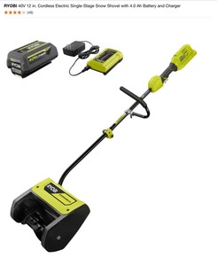 RYOBI 40V 12 in. Cordless Electric Single-Stage Snow Shovel with 5.0 Ah Battery and Charger. See Pictures