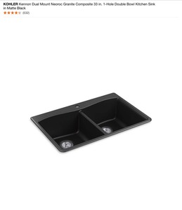 KOHLER Kennon Dual Mount Neoroc Granite Composite 33 in. 1-Hole Double Bowl Kitchen Sink in Matte Black. See Pictures