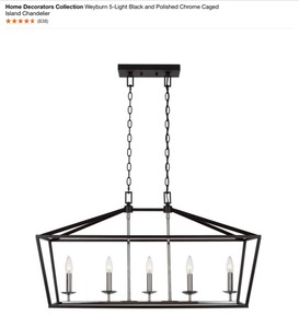 Home Decorators Collection Weyburn 5-Light Polished Chrome & Black Caged Island Chandeliers & LNC French Country 6-Light Bronze Vintage Wood Farmhouse Island Candlestick Chandelier. See Pictures