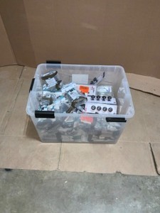 Bin Full of Delta & Liberty Drawer Pulls, Knobs & Door Hinges. All Different Kinds of Colors & Sizes. See Pictures
