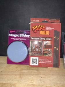 Various Branded Magic Sliders, Masterlock with Key, Door Hinge Mate, Quake Hold Straps & Accessory Hooks. See Pictures