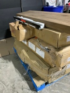 Pallet with Entertainment Center, Coffee Table, Mobile Hamper, Executive Desk and Closet Wall Storage Unit & More. See Pictures