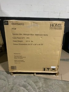 Home Decorators Collection Sandon 36 in. W x 22 in. D Bath Vanity in Midnight Blue with Marble Vanity Top in Carrara White with White Basin. See Pictures