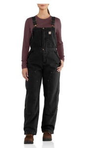 Carhartt Womens Medium Short Black Cotton Wildwood Quilt Bib Overalls. See Pictures