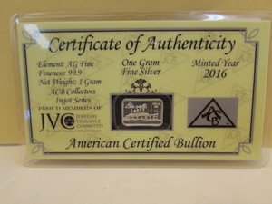 2016 1 Gram Silver Bar