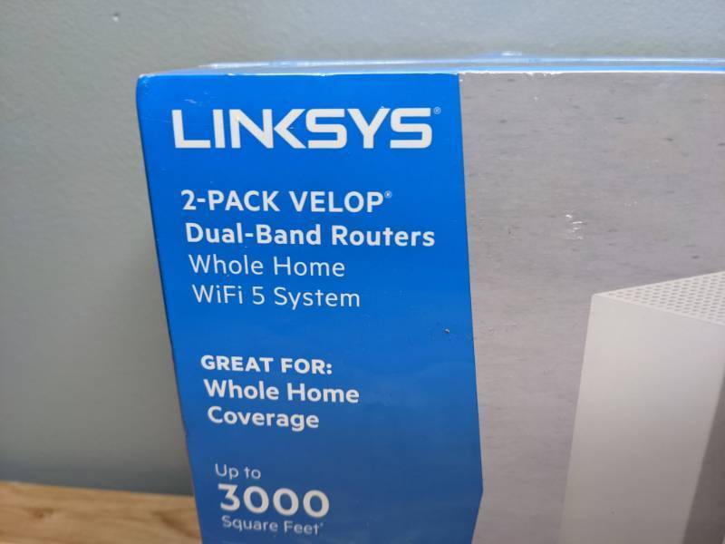 lot 23 image: Brand new Linksys Velop Dual Band Intelligent Mesh WiFi System, White, 2 Pack (AC1200) - T