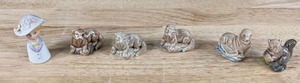 lot 58 image: Charming Miniature Lot Vintage Porcelain Lady Head Thimble and 5 Wade Whimsies 3 Otters, Seal, Squirrel  - Q