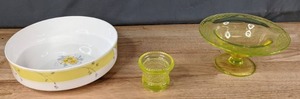 lot 61 image: Vintage Yellow China and Glassware by Mikasa and Others, 3 Pieces - Q