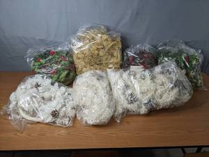 lot 98 image: Assortment of Artificial Garlands White, Green and Gold - Z
