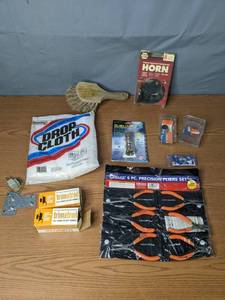 lot 86 image: Miscellaneous Accessories 6 Pc. Precision Pliers, Plastic Drop Cloth, Replacement Horn, Trimatron and More - Z
