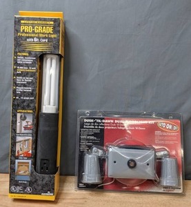 lot 136 image: Light Lot  NEW Pro-Grade Professional Work Light and Dusk til Dawn Dual Floodlight - Z