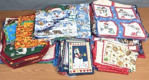 lot 245 image: Collection of Hand-Sewn Printed Fabric Placemats, Hot Pads and Pillows, Need to be Stuffed - Z