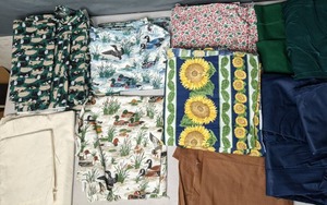 lot 267 image: Assortment of Patterned & Solid Fabric Ducks, Sunflowers, Strawberries, Blue, Green & More - Z