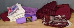 lot 209 image: Assortment of Fabrics, Yarn, & More Lilac & Burgundy - Z