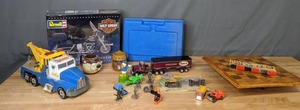 lot 329 image: Assortment of Vintage Kids Toys Revell Harley-Davidson Electra Glide, Legos, Matchbox Cars, Donald Duck, & More - Z