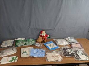 lot 348 image: Miscellaneous Vintage Sewing Crafts Printed Ornament Kits, Stencilled Candlewicking Kit and More - Z