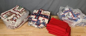 lot 300 image: Stacks of Christmas Patterned Fabric Plus Solid Red Fabric - Z