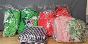 lot 322 image: Assortment of Patterned Fabrics Green, Red, Blue - Z