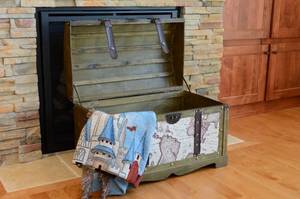 lot 8A image: NEW Large Cedar Trunk with Old World Map Pattern Faux Leather - X