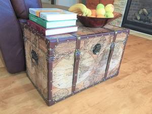 lot 14A image: NEW Gorgeous Medium Cedar Trunk with Old World Map Pattern Faux Leather - X