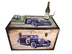 lot 21A image: NEW Elegant Large Cedar Trunk with Antique Automobile Design and Faux Leather - X