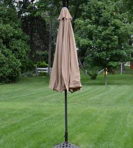 lot 28A image: NEW Outdoor Tan 9 Foot Octagonal Market Umbrella with Tilt - X