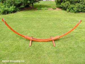 lot 31A image: NEW Deluxe 2-Person Brown Quilted Hammock Set and Wood Stand - X