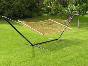 lot 51A image: NEW Deluxe Classic 2-Person Brown Rope Hammock - X