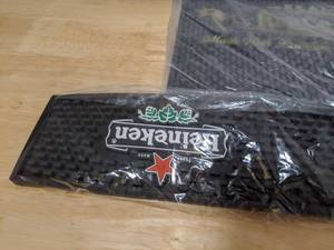 lot 33 image: 3 New Bar Rail Mats Heineken Rum Chata Hennessy Privilege Man Cave Liquor - T