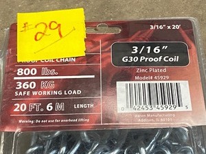 (1) New 20ft Length Of 316 G30 Proof Coil Chain -- 800#