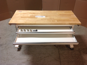 52 in. W x 24 in. D Steel 2-Drawer Adjustable Height Solid Wood Top Workbench Table in White by Husky Customer Returns See Pictures