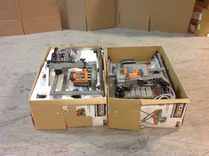 Lot of 2 Assorted  9 Amp Corded 7 in. Wet Tile Saw with Stand by RIDGID Customer Returns See Pictures