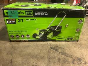 lot 1 image: Greenworks PRO 21 in. 60V Battery Cordless Self-Propelled Walk-Behind Lawn Mower with (2) 4.0 Ah Battery and Charger - good condition - see all pictures