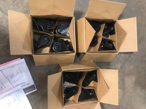 lot 19 image: Lot of 3 Boxes Husky 4 in. Caster Kit for Heavy Duty Welded Steel Garage Base Cabinets