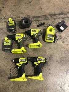 lot 26 image: Mix Lot of Ryobi 4 Power Drills - Good Condition - Review all pictures