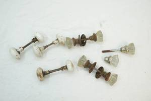lot 43 image: antique ceramic and glass door knobs