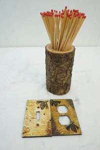 lot 156 image: wood match holder and decorative switch plates