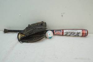 lot 163 image: Easton baseball glove and Liousville Slugger baseball bat