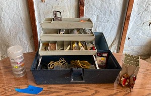 lot 22 image: Fishing Tackle Box with Tackle-Red Eye Wigglers