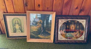 lot 41 image: Lot of 3 Vintage Framed Religious Artwork