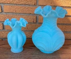 lot 44 image: Blue Fenton Vintage Satin Glass Vase Set