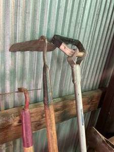 lot 79 image: Lot of Yard Tools Hoes, Spades, Axe and More