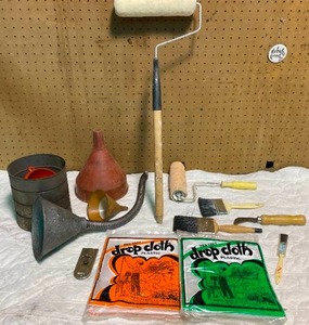 lot 90 image: Lot of Painting Supplies Oil Funnels and More