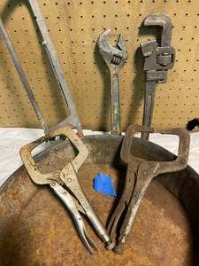 lot 98 image: Assorted Hand Tools and Oil Drip Pan