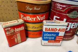 lot 10 image: Vintage Butternut and Folgers Coffee Cans