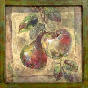 French Apples & Pears Framed Metal Artwork wAged Mirror Panels by Uttermost (Y34542) - 21.5 Square