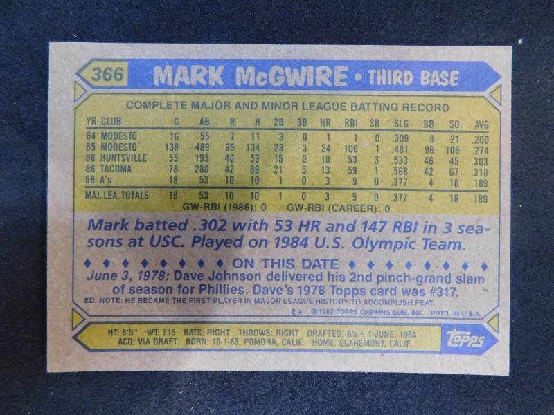 1987 Topps Mark McGwire #366 Near Mint