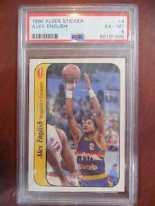 PSA 6 1986 Fleer Sticker Alex English #4 HOfer LK