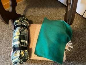 lot 136 image: Side Table & Throw Blankets